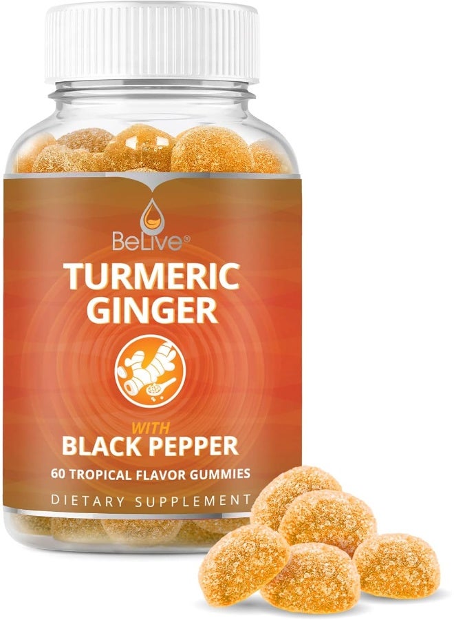 BeLive Vegetarian Friendly Turmeric with Ginger Gummies Curcumin Vitamins All Natural Chews for Adults & Kids (60 Count) - Image 1